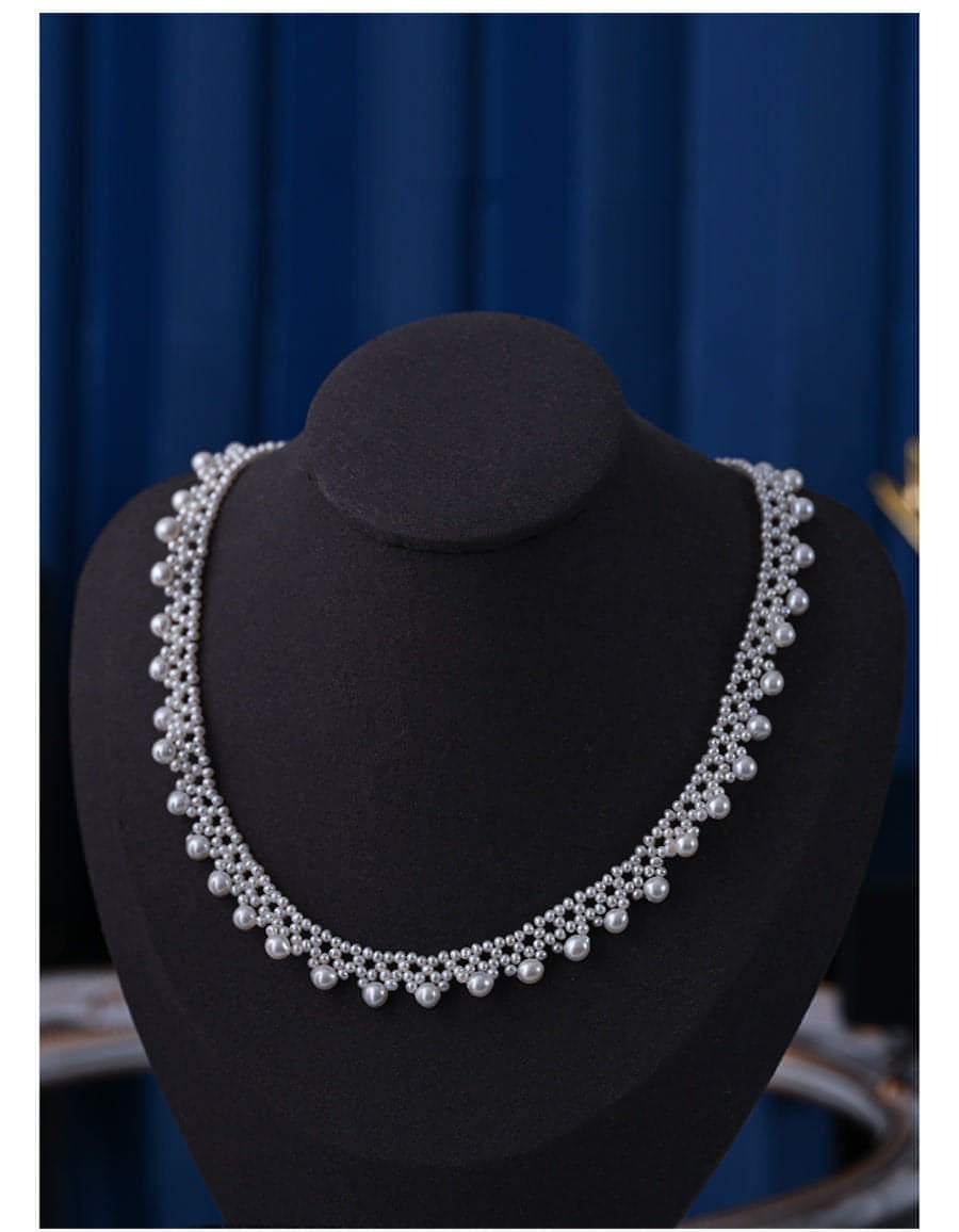 Lace Vintage Multilayer Round Lady Pearl Necklace 18K Gold Adjustable